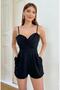 Women's Black, Strappy Double Breasted Collar Shorts Jumpsuit - 3