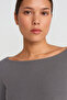 Women's Anthracite Boat Neck Long Sleeve Top 100% Cotton - 3