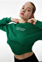 Crop Slogan Printed Sweatshirt with Waist Corset Detail - 3