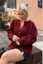 Burgundy Crew Neck Thessaloniki Knitted Buttoned Women's Cardigan Mg2487 - 6