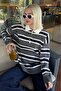 Anthracite Striped Buttoned Polo Neck Women's Knitwear Sweater Mg2280 - 6