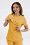 Single Top Special Collar Invisible Zipper Doctor and Nurse Scrubs Uniform Yellow | BRLMEDİKAGO - 5
