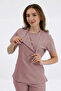 Single Top Special Collar Hidden Zipper Doctor and Nurse Surgical Uniform Dark Powder | BRLMEDİKAGO