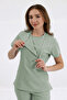 Single Top Special Collar Hidden Zipper Doctor and Nurse Surgical Uniform Light Green | BRLMEDİKAGO - 4