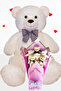 90cm Plush Bear and Lilac Soft Plush Teddy Bear Bouquet Gift for Lover Birthday Special Day Gift Set