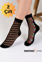 Tulle Socks 2 Pairs |   Cotton Elastane Flexible Scented Short Socks Women's Socks 36-40 Black