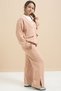 Beige Logo Detailed Buttoned Cardigan Girls' Slit 3-Piece Horse-Top Set 21377 - 3