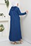 Women's Buttoned Hooded Denim Dark Blue Trench Coat with Pockets - 6