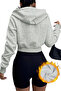Gray Women's Crop Zipper Hooded Sweatshirt - 4