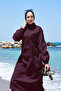 Half Zipper Adjustable Waist Hijab Swimsuit Dark Burgundy - 2