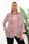 Zero Collar Sleeves and Chiffon Printed Front Plus Size Bluz