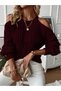 Women's Casual Hair Knitted Off Shoulder Crew Neck Winter Knitwear Sweater Burgundy - 3