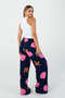 Women's Navy Blue Floral Patterned Relaxed Fit Wide Leg Trousers – Casual Combination - 4
