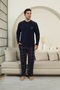 New Season Long Sleeve Lapel Collar Three Button Trousers with Pocket Navy Blue Color Plaid Men's Pajama Set - 2