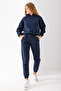 Women's Hooded 3-Strand Basic Tracksuit Set Navy Blue - 2610 - 3