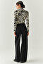 Regular Wide Leg Black Denim Trousers with Stone Detail Pockets - 3