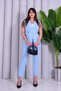 Baby Blue Belted Sleeveless Vest Pipe Leg Pencil Pants Set - 3