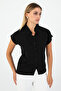 Women's Black Button Front Short Sleeve Shirt – Office & Stylish Style - 2