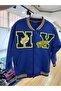 Unisex Kids Cotton Navy Blue College Jacket - Bomber Jacket with Letter and Dragon Applique - 4