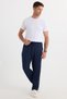 Men's Standard Fit Regular Cut Waist Lace-Up Wide Leg Navy Blue Trousers - 2