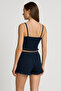 Cotton Ribbed Crop Tank Top and Ruffle Shorts Women's Pajama Set - 2