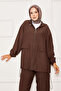 Hooded Zipper Detailed Casual Double Suit Brown - 2