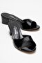 Women's Black Patent Leather Single Strap Daily Short Heeled Slippers