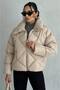 Women's Beige Oversize Puffer Coat – Winter Coat with Zipper and Pockets - 3