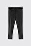 Girl's Leather Black Leggings with Glitter Elastic Waist - 7