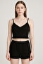 Cotton Ribbed Crop Tank Top and Ruffle Shorts Women's Pajama Set