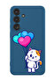 Protective Liquid Silicone Shockproof Case For Samsung Galaxy S24 Plus (Blue) - Cat holding Baloons