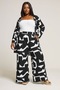 Plus Size Elastic Waist Abstract Patterned Wide Leg Trousers with Pockets 304089