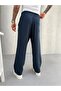 Navy Blue Jacquard Baggy Trousers - 4