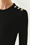 Crew Neck Long Sleeve Button Detailed Slim Fit Knitwear Black Blouse - 5