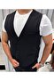 Men's Black V-Neck Slim Fit Full Fabric Vest - 3