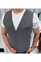 Men's Anthracite V-Neck Slim Fit Full Fabric Vest - 3