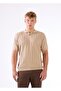 Men's Slim Fit Polo Neck Beige Knitwear T-Shirt