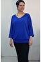 Civit Blue V-Neck Bat Three-Quarter Sleeve Combed Viscose T-Shirt - 4