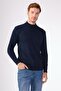 Navy Blue Half Fisherman 100% Cotton Solid Color Slim Fit Men's Knitwear - 2