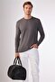 Anthracite Crew Neck 100% Cotton Solid Color Slim Fit Men's Knitwear