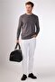 Anthracite Crew Neck 100% Cotton Solid Color Slim Fit Men's Knitwear - 2
