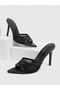 Women's Black Mesh Embroidery 8cm Heels Pointed Toe Toe Thin Heel Evening Dress Shoes Slippers - 3