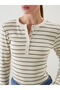 Lcwaikiki Classic Green Crew Neck Striped Women's Bodysuit - 4