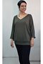 Khaki Green V-Neck Bat Three-Quarter Sleeve Combed Viscose T-Shirt - 4