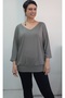 Çağla Green V-Neck Bat Three-Quarter Sleeve Combed Viscose T-Shirt - 6