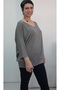Çağla Green V-Neck Bat Three-Quarter Sleeve Combed Viscose T-Shirt