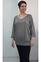 Çağla Green V-Neck Bat Three-Quarter Sleeve Combed Viscose T-Shirt - 3