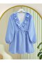 Ruffled Front Lace-Up Sleeve Elastic Kimono - Blue
