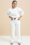 White Sequin Embroidered Hooded Girl's 2-Piece Tracksuit Set 21425 - 7