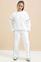 White Sequin Embroidered Hooded Girl's 2-Piece Tracksuit Set 21425 - 3